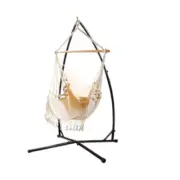 Hammock Chair With Steel Stand Tassel Hanging Rope
