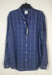 Baird McNutt Murano Men Shirt Large Slim Fit Long Sleeve Linen Plaid Blue New