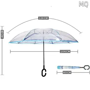 全新 櫻花透明反向傘C型免持汽車反收傘 倒收傘 創意雙層反向透明傘情侶傘