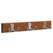 Wooden Mallet 3 Double Prong Hook Rail/Coat Rack Nickel/Medium Oak