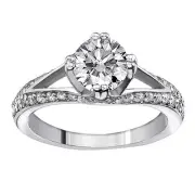 0.90 CT Split Shank Diamond Engagement Ring in Platinum Pave Set (G SI1)