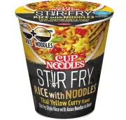 (6 Pack) NISSIN Thai Yellow Curry Stir Fry Rice Instant Cup Noodles, No MSG, 74g