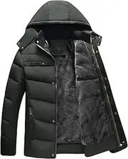 [Maiyifu-GJ] Thickened Down Jacket Coat for Men Winter Warm Fleece Lined Parka Outerwear Lightweight Windproof Hiking Overcoat (Army Green,5X-Large), Army Green, 6X-Large