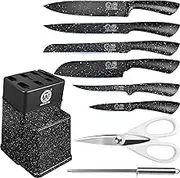 XYJ Knife Block Set, Stainless Steel Black Knives Set with Knife Holder Stand, Professional Chef Knife Kit for Home Kitchen, Meat Cleaver Vegetable Slicing Cooking Knife Set