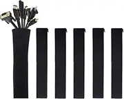 JOTO Cable Management Sleeve, Cord Management System for TV/Computer/Home Entertainment, 19-20 inch Flexible Cable Sleeve Wrap Cover Organizer, 6 Piece -Black