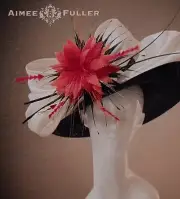 Kentucky Derby Hat Royal Ascot Holiday Black Red Off-White Ivory Cream Silk Bow