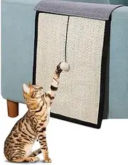 2 in 1 Use Cat Scratching Mat & Natural Sisal Fabric Sofa Shield Furniture Protector Pad, Durable & Washable Cat Scratcher Pad Cover with One Cute Ball for Sofa, Wall, Mattress