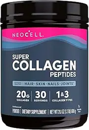 NeoCell Super Collagen Peptides Powder, 20 g Collagen per Serving, Keto Certified, Gluten Free, Grass Fed; for Healthy Skin, Hair, Nails and Joint Support;* Unflavored, 21.2 Ounce, 30 Servings