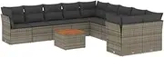 vidaXL 11-Piece Poly Rattan Outdoor Garden Sofa Set with Cushions, Modular Lounge Set w/Acacia Wood Tabletop for Patio/Terrace/Deck - Grey