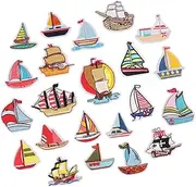 MUELODSIC 23Pcs Cartoon Sailboat Embroidery Patches Fun Cloth Stickers for DIY Clothing Bags Costumes for Personalization Repair