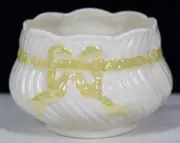 VINTAGE BELLEEK POTTERY RIBBON PATTERN (YELLOW) OPEN SUGAR BOWL 2 1/4" TALL NEW