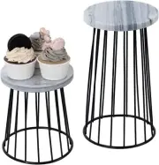Natural White Marble & Black Metal Wire Cake Stands, Dessert Racks, 2 Piece Set