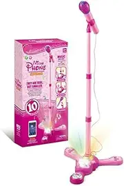 Kids Microphone and Stand Childrens Karaoke Machine with Lights for Girls Boys (Pink)