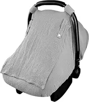 FwQoFvk Cotton Baby Car Seat Cover with Two Way Zipper, Windproof 3 Modes Infant Carrier Canopy with Mesh Peep Window, Infant Stroller Covers for Parents 80x107cm (Grey)