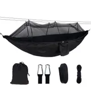 1-2 Person Portable Outdoor Camping Hammock with Mosquito Net High Strength Parachute Fabric Hanging Bed Hunting Sleeping Swing Max Load 300KG BLACK COLOR