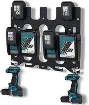 [TOPOWN] 3-in-1 Wall Mount for Makita Batteries 18 V 14.4 V, Chargers and Cordless Drill, Sturdy 4 Battery Holder, Charger Holder and Cordless Drill, Order in Workshop and Garage, Black