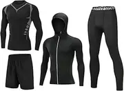 [NAMSAT] Compression Shirt Gym Clothes for Men, incluir Shirt Pants Hoodie Jacket for Men outdoor sports running fitness, 4pcs-a, Small, 4pcs-a, Small