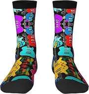[pvinnk] Colorful Guitars Print Adult Long Thick Socks Unisex Crew Socks For Men Womenfor Workouts Sports Socks, 3 Black, One Size