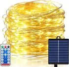 ZAIYW 300 LED 100Ft Solar Fairy Lights Outdoor, Sliver Wire Warm White