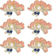 [SUPERFINDINGS] 6Pcs Peony Flower Enamel Pins with Pearl Elegant Dainty Brooches Alloy Rhinestone Bouquet Lapel Pins for Women Coat Handbag Accessories Wedding Party Backpack, 35x49.5mm(Light Gold