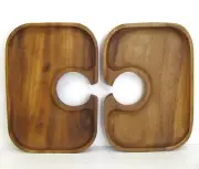 Acacia wood Bistro Butler Canape Tray Wine glass Holder Serving Plate Set of 2