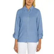 Orvis Ladies Long Sleeve Linen Blend Top Light Blue, M*