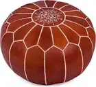 Moroccan Leather Pouffe Ottoman Round Boho Unstuffed 24'' Footrest