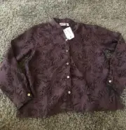 CHICO'S Womens Blouse 0 Plum Purple Wine Burnout Mosaic Rayon Tunic Top