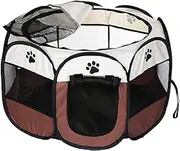 Tecageaon Pet Playpen Dog Tent Cat Kitten Kennel Puppy Foldable House for Rabbit Small Animals Indoor OutdoorTravel Camping (Brown)