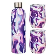 3pc Porta Summer Swirl Stainless Steel Double Wall Insulated Drinkware Set PRPL