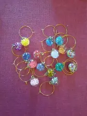 16 GLASS SPARKLING WINE GLASS CHARM SET Extra Clips Glass Beads