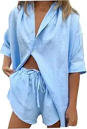 [WESIEVYA] Shirt Shorts Suit Sweatsuits for Women Pull on Shorts Dress Shirts for Women Blouse for Women Athletic Dress Chiffon Shirts for Women White Spandex