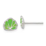 Sterling Silver Polished Enamel Seashell Post Earrings
