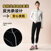 在飛比找蝦皮商城精選優惠-【美美】秋冬夜跑反光騎行服防風速幹修身跑步運動健身套裝運動套