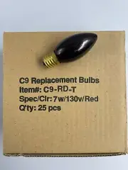 25 Pack - C9 - 7W - Red Incandescent Lamp Bulb