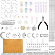 205Pcs DIY Crystal Suncatcher Kit Decorative Suncatcher Prism Making Supplies Sun Catcher Hanging Décor Faux Crystal Suncatcher Prism Hanging Kit for Window Garden Balcony Claumeng(Silver White)
