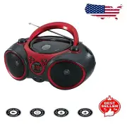 Red & Black Portable Stereo Music Player with CD, AM/FM & Aux Connectivity