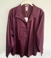 Chico's Burgundy No-Iron Button Up Shirt Blouse Long Sleeves Size 3 US 16-18