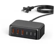 USB C Fast Charger, 100W GaN 6 Port Type USB C Charging Station Hub B-Black