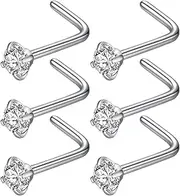 [BLESSMYLOVE] 316L Surgical Steel 22g/20g/18g Nose Rings Studs L-Shape Nose Nostrial Piercing Body Jewerly L Shaped Nose Studs 1.5mm 2mm 2.5mm 3mm CZ Nose Screw Studs Rings for Women