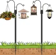 Ottsuls Bird Feeder Pot, Pack of 2 92 Inch Double Shepherds Hooks for Outdoor Use, Garden Post with 5 Base Claws, Heavy Duty Planter Hooks for Hanging