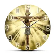 Jesus Christ On Cross Good Friday Calvary Wall Clock Christian Spiritual God Prayer Silent Wall Clock Bible Faith Home Decor Metal Frame