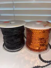 Craft 6mm Flat Sequin Strip on Roll Trim Costumes Sewing Halloween Orange Black