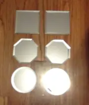 Vintage Set of 6 Beveled Edge Display Mirrors Square Octagon Round 4" Diameter