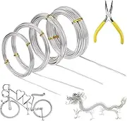 Craft Wire, 4 Rolls Silver Aluminum Wire, 0.8mm, 1.0mm, 1.5mm, 2.0mm Flexible Metal Wire for Jewellery Modelling Making, DIY Sculpture and Crafts (5m/roll)