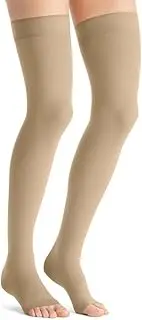 JOBST Opaque Compression Stockings, 20-30 mmHg, Thigh High, Silicone Dot Band, Open Toe, Natural, Medium Petite