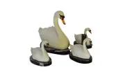 Set of White Swans each on Mable Base bronze statue - Size: 9"L x 18"W x 15"H.
