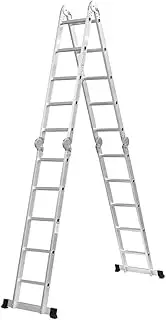 [Traderight] Multi Purpose Ladder Aluminium Folding Platform Extension, Multi Position Step Foldable Ladders for Home Garage Outdoor Work, 20 Rungs 5.7M Silver