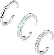 [FASACCO] Toe Rings 925 Sterling Silver Toe Rings for Women CZ Band Opal Toe Rings Adjustable Toe Rings Summer Beach Open Toe Rings Foot Jewelry