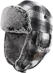 [Fancet] Unisex Warm Aviator Hat Winter Soft Trapper Hat with Faux Fur Windproof (89079_Black/White, M), 89079_Black-White, M